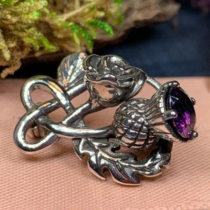 Amethyst Distel und Rose Brosche Schottisch Schottland 925 Damen Anstecknadel - Bild 1 von 9