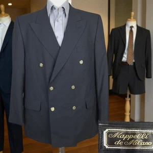 Nappelli Blazer Mens 43R Black Double Breasted with Gold Buttons Wool - Picture 1 of 10