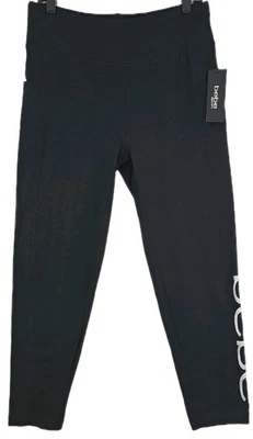Bebe Sport ~Mujer Talla XL~ Negro Plata Brillo Logo Leggings Bolsillo Medios Nuevo con Etiquetas. Foto 1 de 4