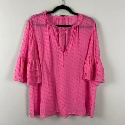 Alice + Olivia Julius Oversized Tiered Sleeve Blouse Size L Hot Pink Silk Blend - Image 1 of 4