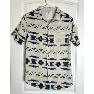 On The Byas Mens Button Down Shirt Aztec Short Sleeve Point Collar M - Picture 1 of 7