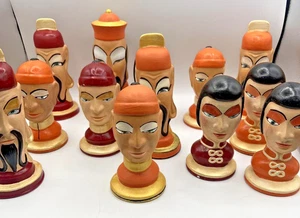 Juego de ajedrez medieval oriental vintage Bell 1974 cerámica pintada a mano 13 piezas - Imagen 1 de 14