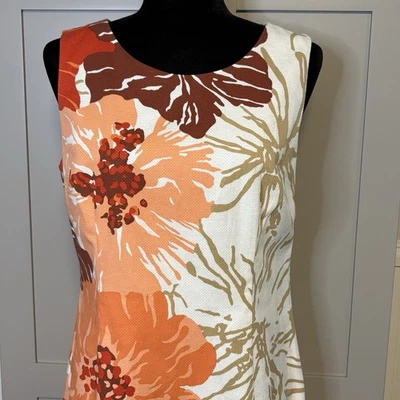 Vestido Talbots Mujer 10P Floral Sin Mangas Funda Naranja Trabajo Informal Rodilla Pequeño Foto 1 de 4