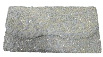 Vtg Beaded Evening Bag Clutch Ivory White Bag Wedding Purse Handmade Honkong - Image 1 of 4