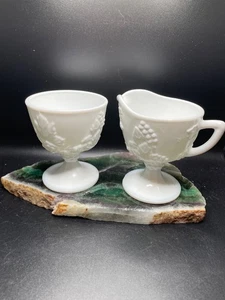 Indiana Glass Colony Harvest Grape Milk Glass Creamer & Sugar Set Made in USA - Picture 1 of 11