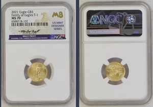 2021 W G$5 1/10oz GOLD EAGLE TYPE 1 MS70 MILEY FROST (DESIGNER) SIGNED POP (141) - Picture 1 of 2