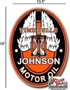 18" JOHNSON GASOLINA OVALADO ACEITE DE MOTOR LUBSTER LUBESTER CALCOMANÍAS PANEL DE GAS - Imagen 1 de 1