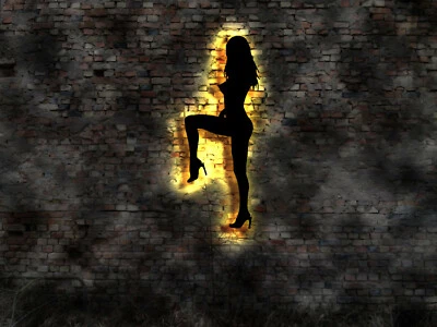 MMV LED Wandbild Table Dance Gogo Hot Girl no Neon sign UV Schwarzlicht Neonreklame