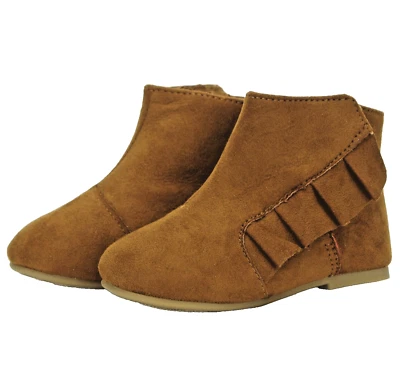 Botas al tobillo marrones de gamuza sintética con volantes para niñas pequeñas talla 6 zapatos de bebé garantizados Foto 1 de 4