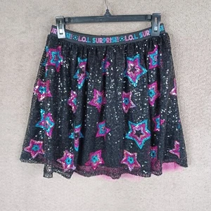 LOL Surprise Skirt Youth Girls XL 14/16 Black Pink Sequin Stars Tiered Lined - Picture 1 of 7