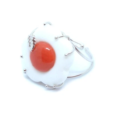 ANELLO IN ARGENTO 925 RODIATO ORO BIANCO CON CORALLO E AGATA TORRE DEL GRECO  - Immagine 1 di 3