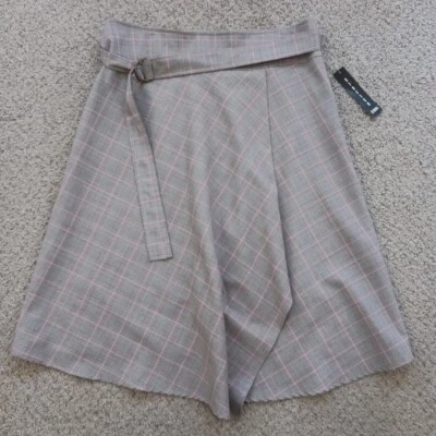 Falda B.Moss Talla 10 Midi Gris Rosa Cuadros A-Line Abertura Forrada Nueva Foto 1 de 4