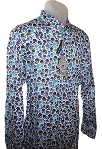 Camisa Visconti Estampado Calavera Manga Larga Mediana Elastizada Multicolor Nueva con Etiquetas - Imagen 1 de 12