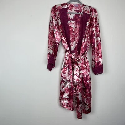 Amoureuse Pink Floral Lace Silky Robe Size Large 18/20 — 第 1/4 张图片