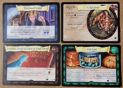 Harry Potter TCG WOTC 4 Item Eel Eyes Borrowed Wand Wild Boar Fantastic Book - Image 1 of 4