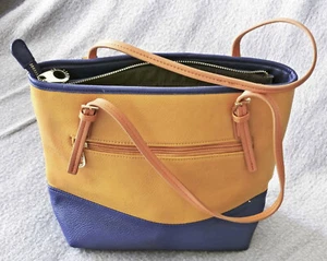 Comoditee Gold Orange & Blue Double-Handle Handbag w/ Zipper & Internal Pockets - Picture 1 of 6