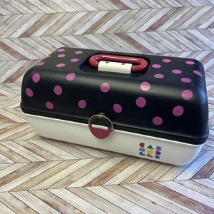 Estuche de transporte de maquillaje Caboodles #2630 espejo 3 secciones negro rosa blanco vintage - Imagen 1 de 24