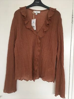 Next New Brown Ruffle Stretchy Blouse Size 18 RRP £32 - Image 1 of 4