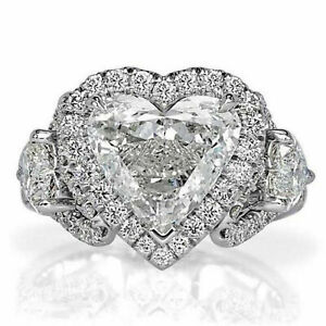 Certified 4.37Ct Heart Diamond Lab-Created Halo Engagement Ring 14K White Gold 