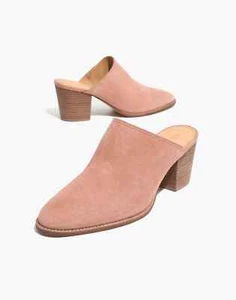 Madewell The Harper Mule Pink Old Rose Suede Leather Heeled Shoe Slip On 8.5 - Picture 1 of 9