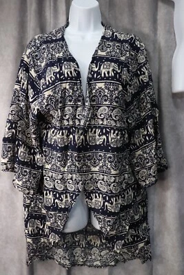 Chal para mujer Zanzea azul estampado elefantes africanos manga corta frente abierto EE. UU. 18 Foto 1 de 3