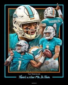 MIAMI DOLPHINS ALABAMA TUA TAGOVAILOA QB NEW FIN IN TOWN PRINT BY TINNEY - Picture 1 of 1