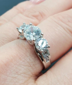 Diamonique Celebrate 14K Solid White Gold Three Stone Round CZ Engagement Ring - Picture 1 of 15