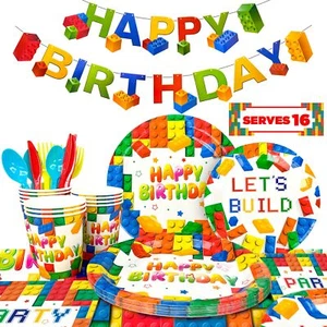 Building Blocks Birthday Party Supplies 133pcs Building Blocks Party Tableware S - Picture 1 of 6