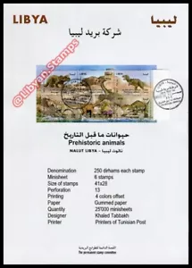 LIBYA 2013 Dinosaurs (Libya Post INFO-SHEET with stamps PMK) SUPPLIED FOLDED - Picture 1 of 3