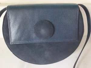 Etra MOD Leather Purse Handbag Shoulder Bag Dark Navy Blue Vintage Small Women's - Picture 1 of 5