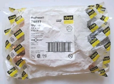 10 VIEGA 3/4" X 1/2" FTG×P 78077 REDUCER COPPER 78077 FREE SHIPPING  - Image 1 of 2