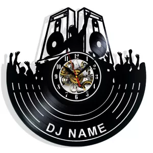 DJ Nombre Vinilo Personalizado Reloj de Pared Regalo Cumpleaños Fiestas Arte Hogar Habitación Decoración - Imagen 1 de 5