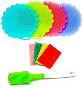 Silikonschwamm, Flaschenschrubber & Scheuerpads KIT: Lebensmittelqualität antibakteriell  - Bild 1 von 2