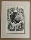 Antique 1874 Wood Engraving, "Cayuga Lake Scenery " Ny In Frame-Ready 11X14 Mat