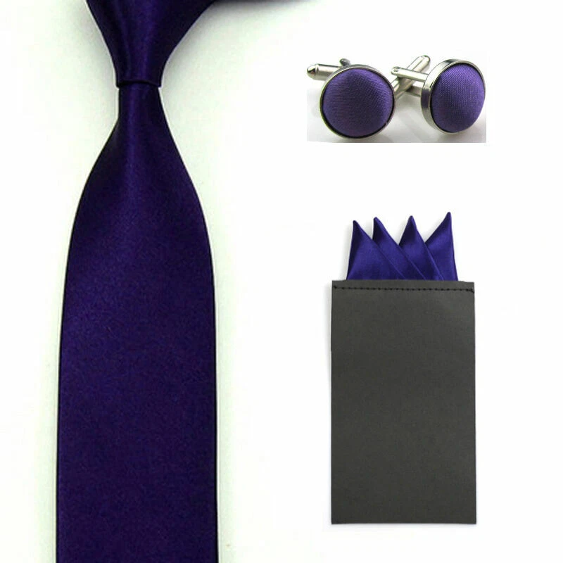 Hombres Satén Ajustado Cuello Corbata Pre-doblada Bolsillo Cuadrado Gemelos Boda Fiesta Conjunto Foto 1 de 1