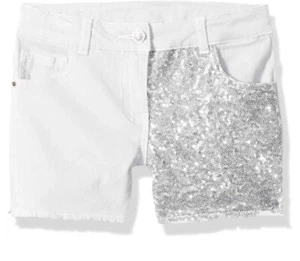 Guess Girls Sequin Denim Shorts White Silver SZ 14  - Picture 1 of 1