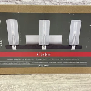 Canarm IVL762A03BKN Cedar 3 light Vanity Light Matte Black Seeded Glass - Picture 1 of 8