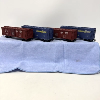 HO Scale Boxcar Train Cars Lot of 4 – L&N, CB&Q – All Doors Open - Works - Image 1 of 4