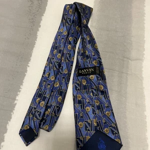 Lanvin Paris 100% Seide Krawatte blau & gold Lanvin Allover Muster sehr selten Vintage - Bild 1 von 6