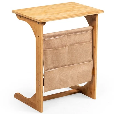Bamboo Sofa Table Laptop Desk Coffee Snack End Table Bedside Table W/Storage Bag - Image 1 of 4