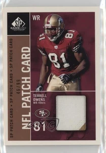 Tarjeta de parche de la NFL 2003 SP edición usada del juego/99 Terrell Owens #PC1-TO parche patio - Imagen 1 de 3
