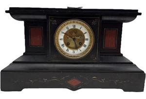 Antike Vintage Marmor Schiefer Mantel Mechanische Uhr mit Schlüssel - Video - Schwer 38lbs - Bild 1 von 20