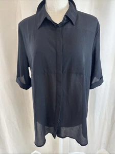 Top transparente Apt 9 negro manga corta cuello abotonado XL - Imagen 1 de 10
