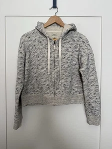J Crew Vintage Fleece Crop Hoodie Women Sz S Heather Gray Cream Full Zip Outdoor - Picture 1 of 11