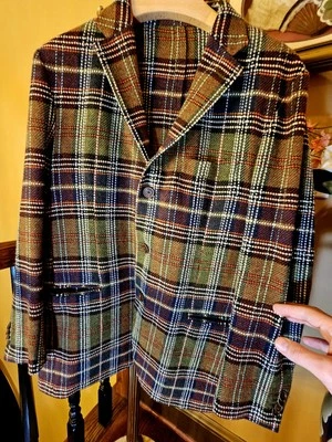 Blazer Etro Milano Jacquard a Cuadros Verde Militar/Óxido/Blanco Hecho a Mano Italia $3,250 Foto 1 de 4