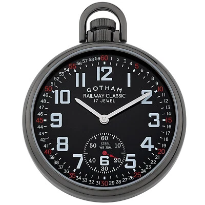 Gotham Men's Gun-Plated Stainless Steel Mechanical Railroad Pocket Watch - Image 1 of 4