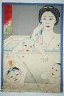 Japanischer Farbholzschnitt "Frau nimmt Bad mit Drei Kindern" Original 0622D6