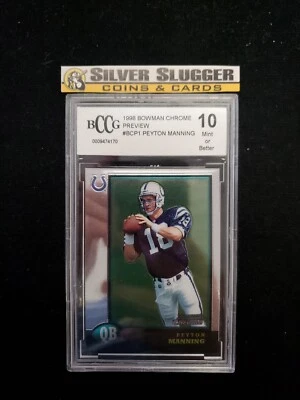 1998 Peyton Manning Bowman Chrome Preview #BCP1 BCCG 10 RC Rookie Card Colts - Image 1 of 2