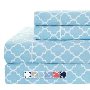 Flex Top Split King Sheets Printed Meridian 100% Cotton Head Split Sheet Set - Picture 1 of 8