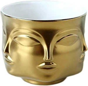 Ceramic Gold Face Planter Head Face Vase Home Decoration Succulent Cactus Indoor - Picture 1 of 8